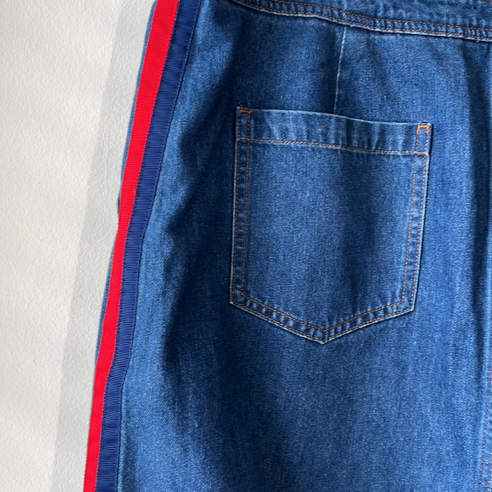 BODEN || Blue Denim Midi Skirt with Stripes on Side. Sz. 14R - Picture 9 of 9